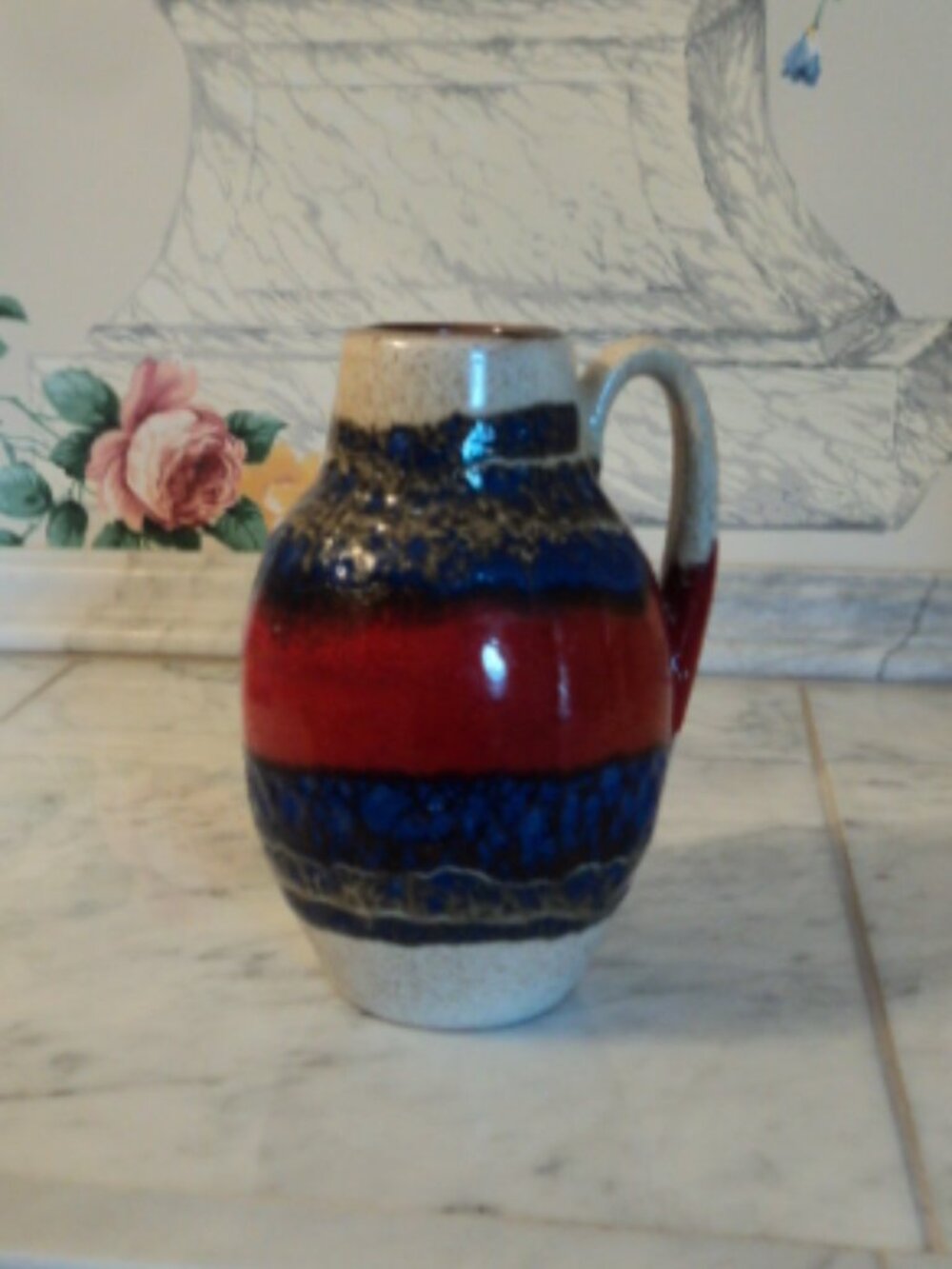 Vintage Scheurich Keramik Vase West Germany Pottery Fat Lava Red Blue MCM